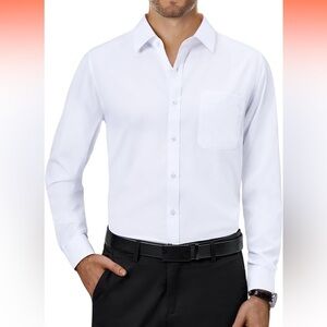Alimens & Gentle Flex  luxury white long sleeve button down dress shirt